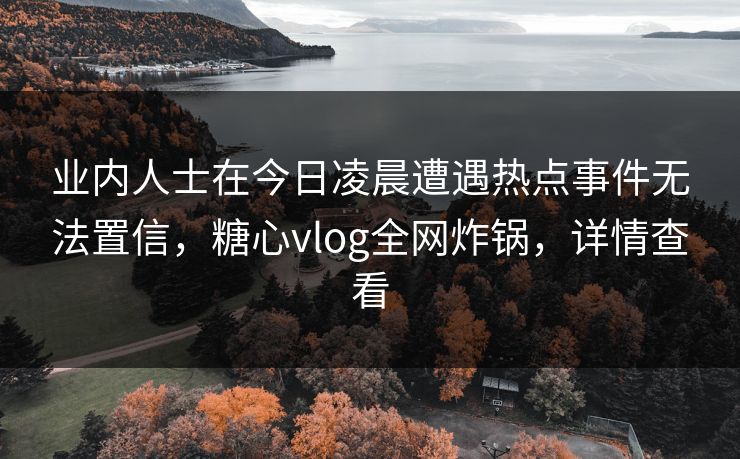 业内人士在今日凌晨遭遇热点事件无法置信，糖心vlog全网炸锅，详情查看